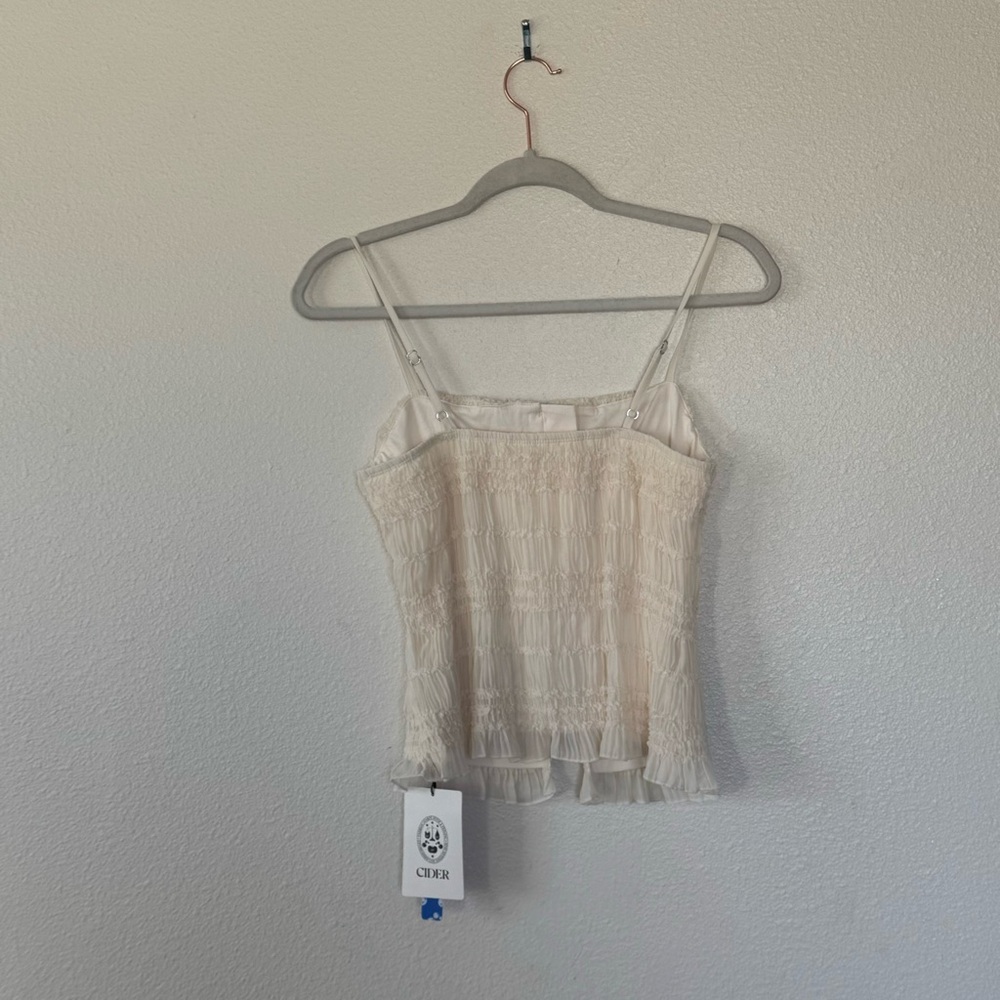 Cider Cream Square Neck Ruched Shirred Split Hem Cami XS NEW - Picture 4 of 11